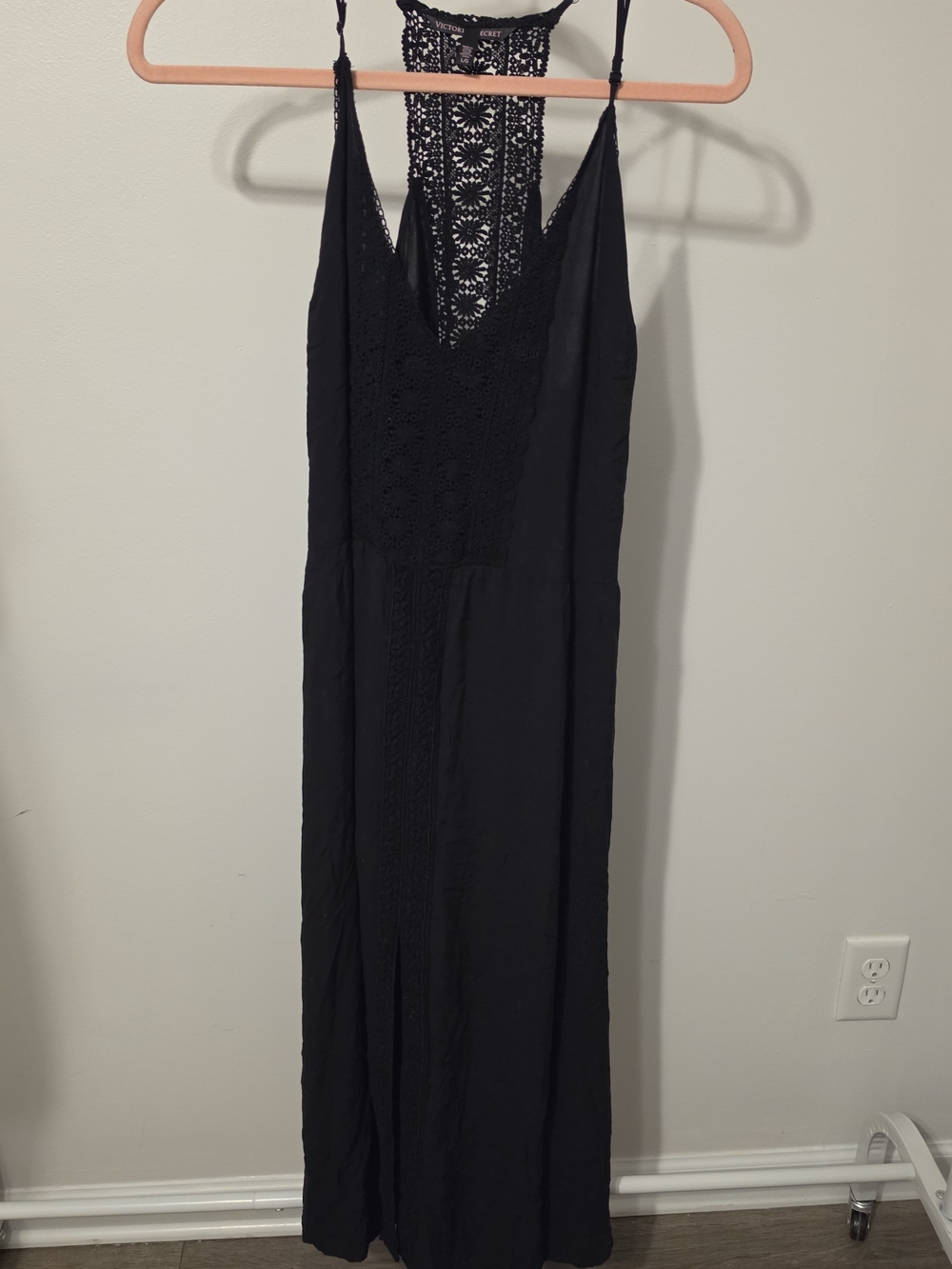 Victoria's Secret Black Crochet-Back Maxi Dress